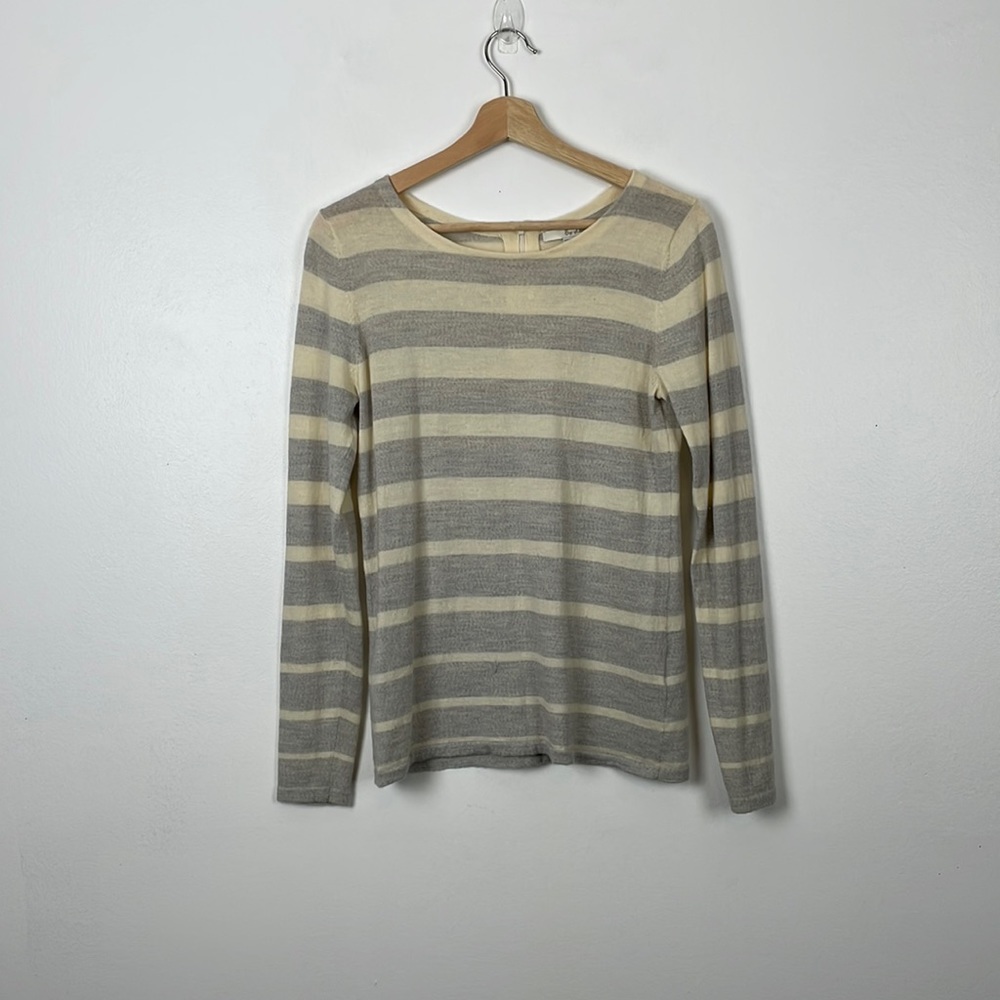 Boden wool striped sweater women 8 long sleeve pullover zip back closure top